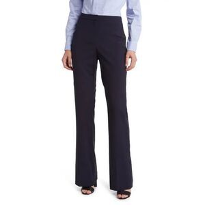 Lewit Womens Navy Blue Flat Front Straight Leg Trouser Dress Pants Size 16